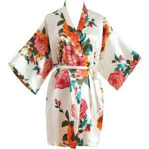 Peony Floral Silk Kimono Robe Bridal Bridesmaid Robes Dressing Gown for Women